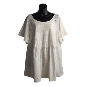 Betsey's Boutique Shop White Eyelet Flare Sleeve Crewneck  Blouse Sz  L  NWT